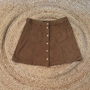 Harlowe & Graham Brown faux Suede Button-Front A-Line Skirt